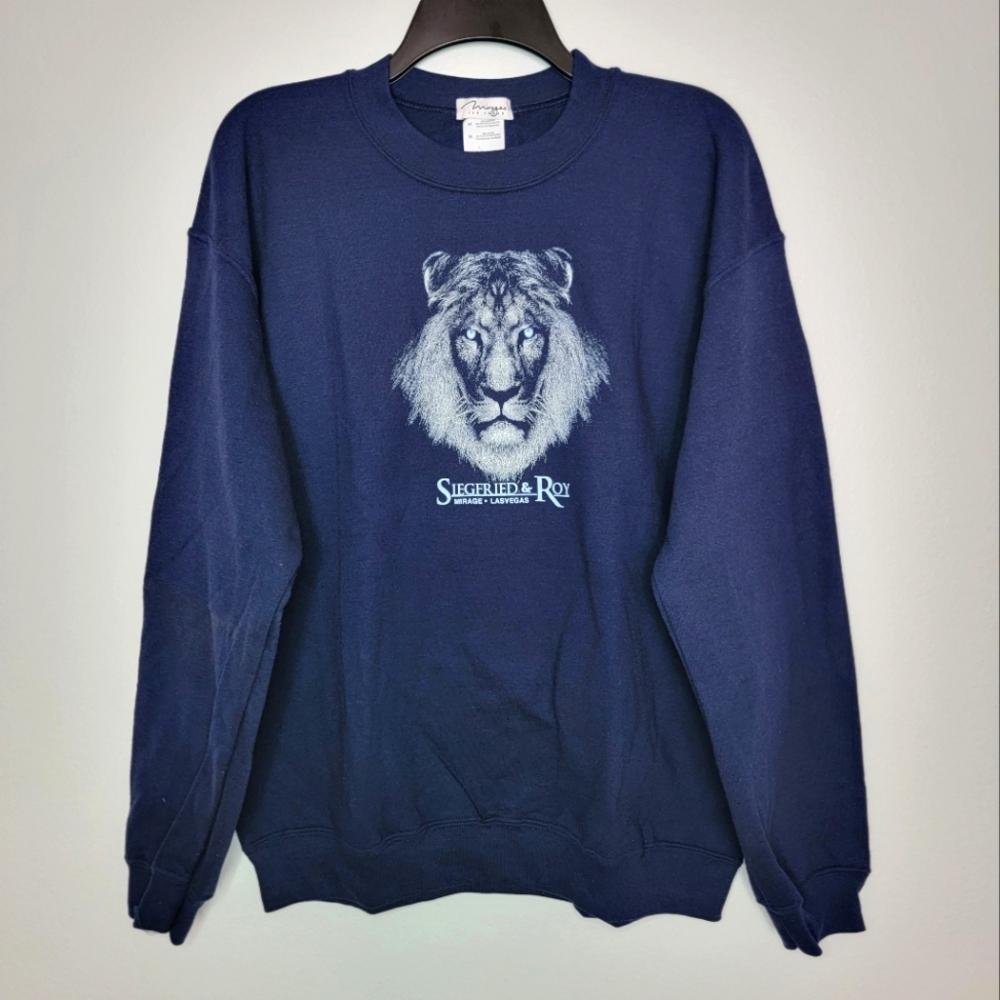 Siegfried & Roy Mirage Blue Navy Crewneck Sweatshirt Mens Medium Magicians Magic